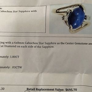 14K Women's size 4 white gold antique star Sapphire and diamond ring